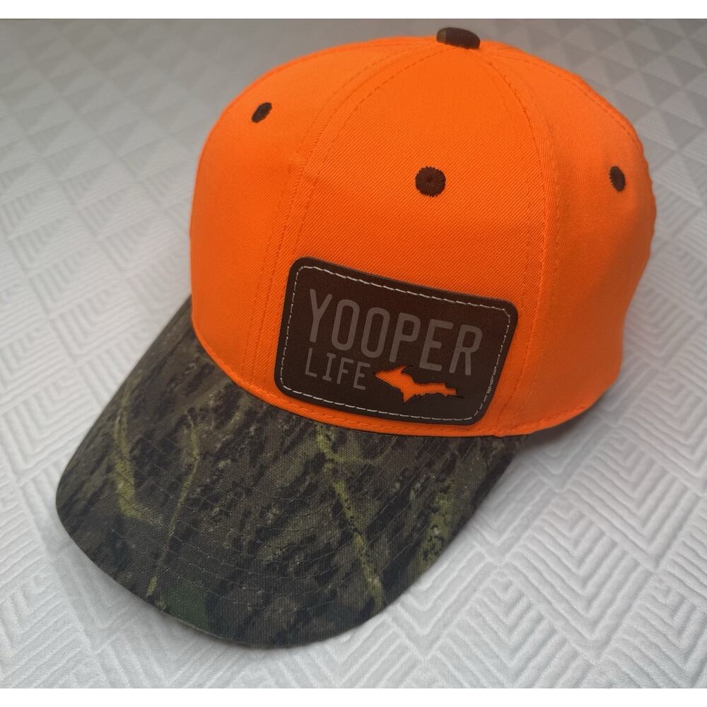 YOOPER - Orange CAMO Hunting Fishing Hat Cap SnapBack - Upper Michigan Wisconsin